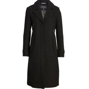 NWT Marc New York Wool Blend‎ Melton Coat Fitted Notch Lapel Long Sleeve Black 2